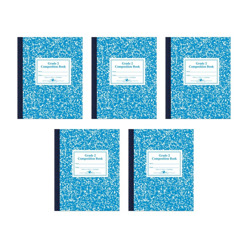 Roaring Spring Composition Notebooks, 5-Pack, Grade 2 Ruled, 50 Sheets 15# White Paper, 9.75"x7.75", Designed for Grade 2 Classes, Practicing Writing & Penmanship, Blue Marble Flexible Cover - Image 1